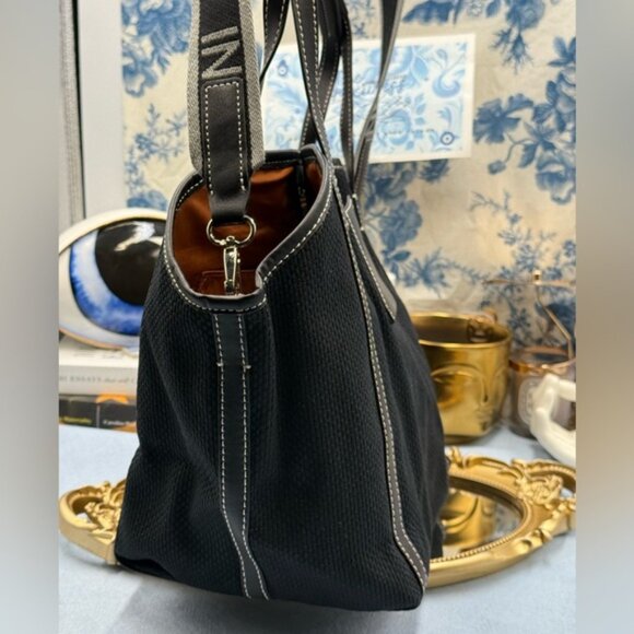 🆕 GANNI 🧿 NWT Small Banner Tote, Black Canvas & Black Leather - Picture 5 of 13
